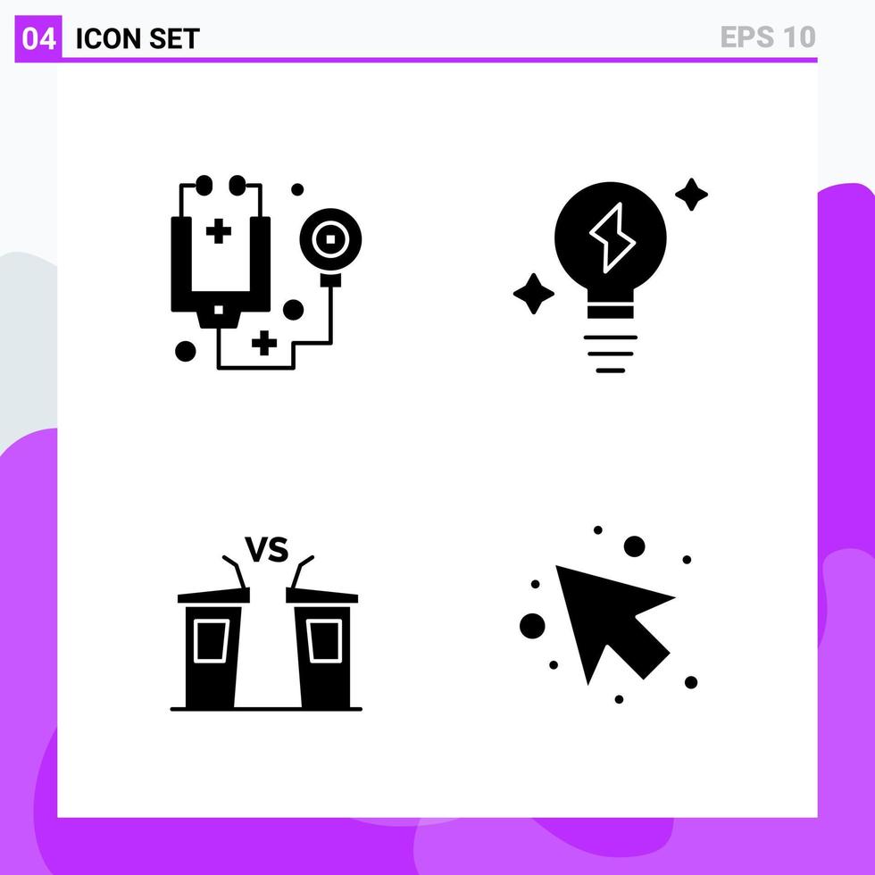 ensemble de 4 icônes dans des symboles de glyphe créatifs de style solide pour la conception de sites Web et des applications mobiles signe d'icône solide simple isolé sur fond blanc 4 icônes fond vectoriel d'icône noire créative
