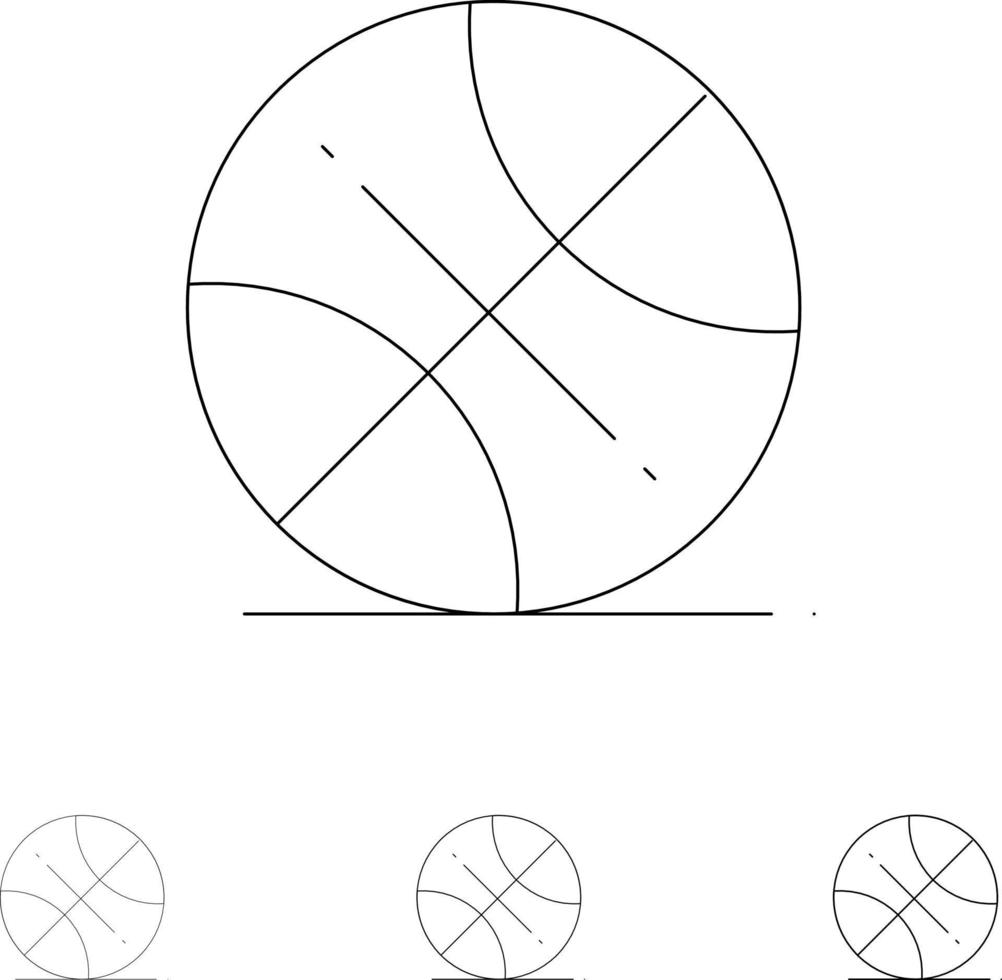 basket ball sports usa jeu d'icônes de ligne noire audacieuse et mince vecteur