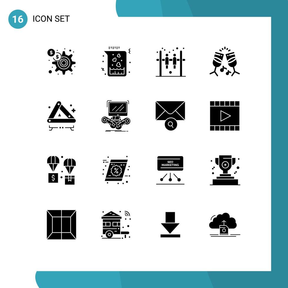 16 concept de glyphe solide pour les sites Web mobiles et les applications signent des éléments de conception vectoriels modifiables de boisson d'accident de barre d'urgence vecteur