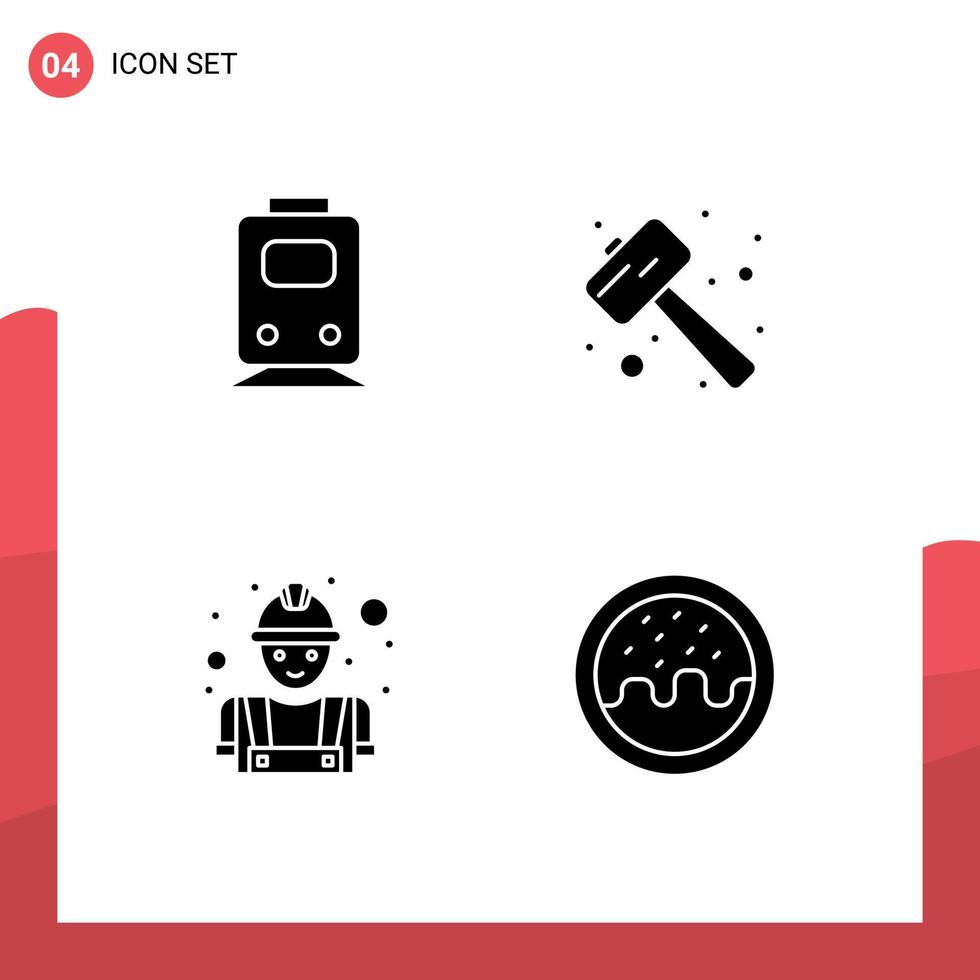 4 glyphes solides vectoriels thématiques et symboles modifiables du kit de montre ferroviaire construction de maillet de transport éléments de conception vectoriels modifiables vecteur