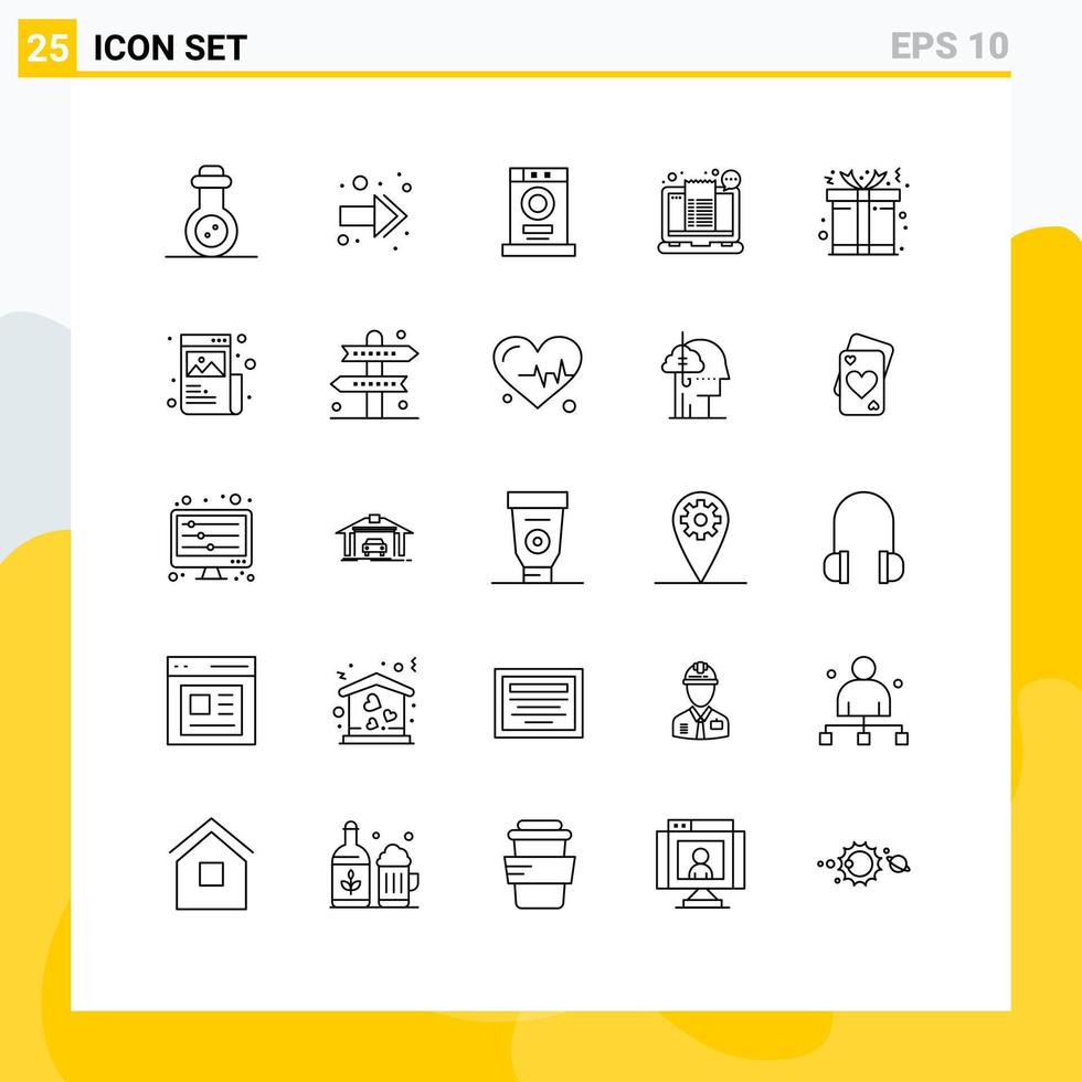 25 lignes universelles définies pour les applications web et mobiles coffret cadeau meubles reçu de billet éléments de conception vectoriels modifiables vecteur