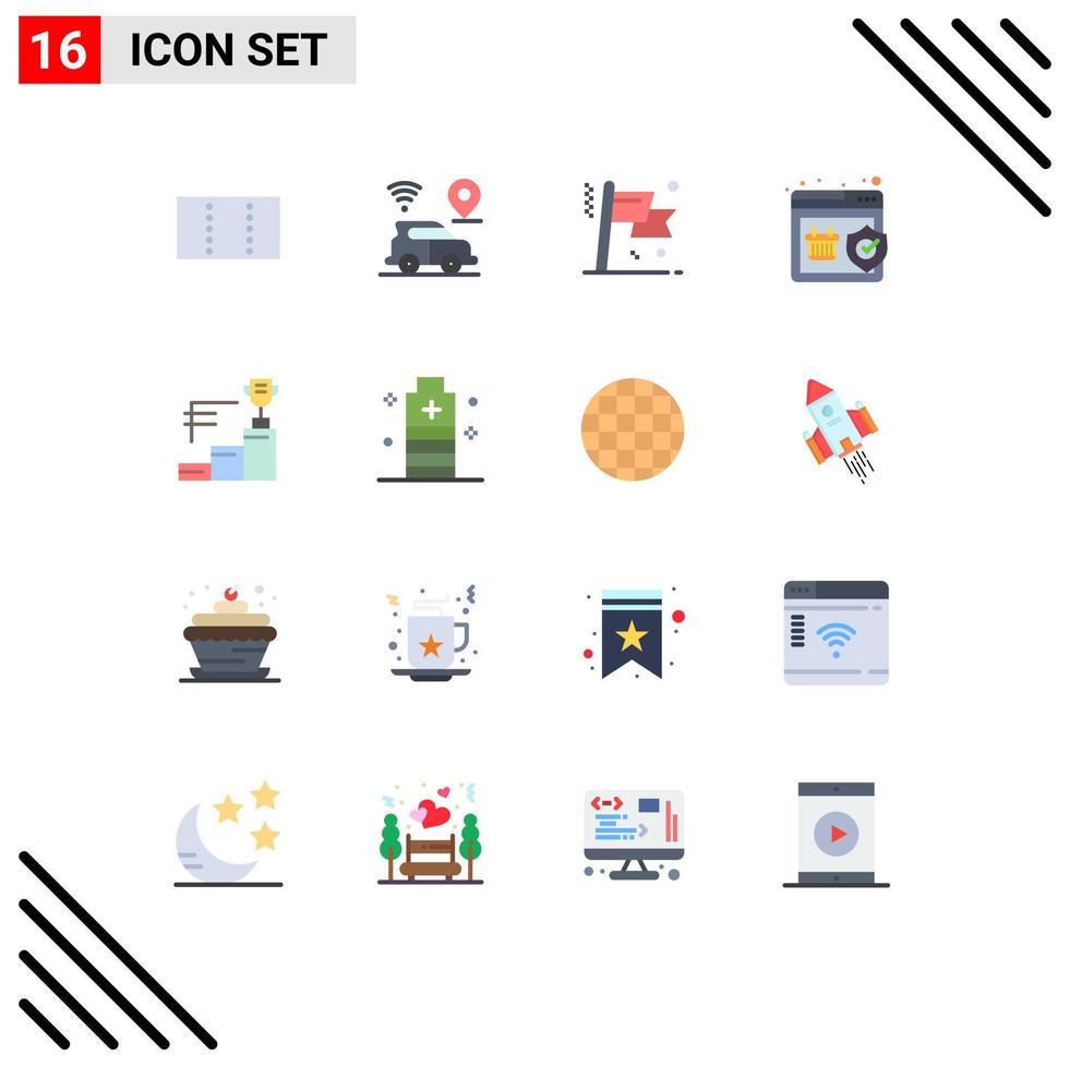 16 icônes créatives signes et symboles modernes de la coupe du trophée prix drapeau réalisations garantie pack modifiable d'éléments de conception de vecteur créatif