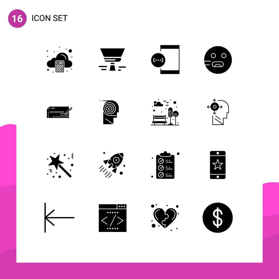 ensemble de 16 symboles d'icônes d'interface utilisateur modernes signes pour vérifier les éléments de conception vectoriels modifiables de l'appareil emot de l'application affamée vecteur