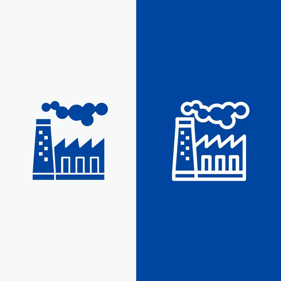 ligne de fumée de production de pollution dusine et icône solide de glyphe bannière bleue ligne et icône solide de glyphe bannière bleue vecteur