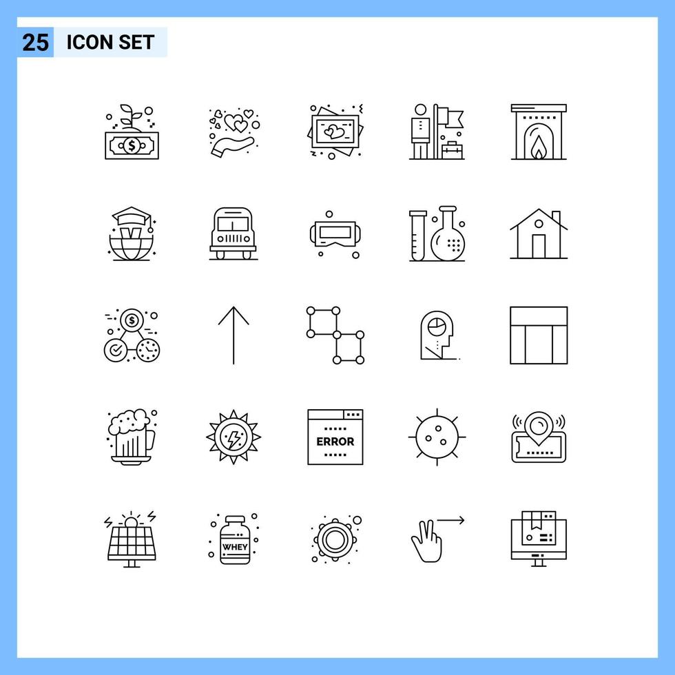 ligne d'interface mobile ensemble de 25 pictogrammes d'amour d'homme d'affaires d'hôtel réaliser des éléments de conception vectoriels modifiables de mariage vecteur