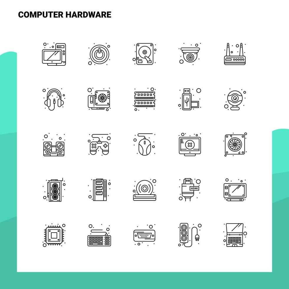 ensemble d'icônes de ligne de matériel informatique ensemble de 25 icônes conception de style minimalisme vectoriel icônes noires définies pack de pictogrammes linéaires