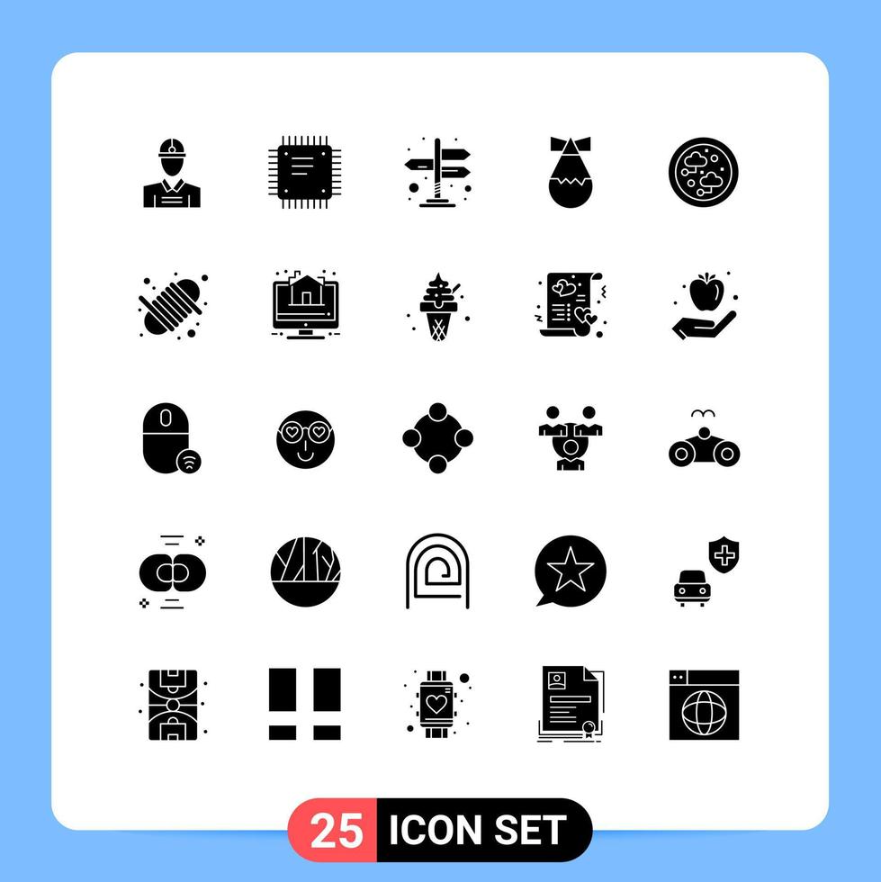 groupe de 25 signes et symboles de glyphes solides pour les éléments de conception vectoriels modifiables de bombe d'arme de processeur connecté au réseau vecteur