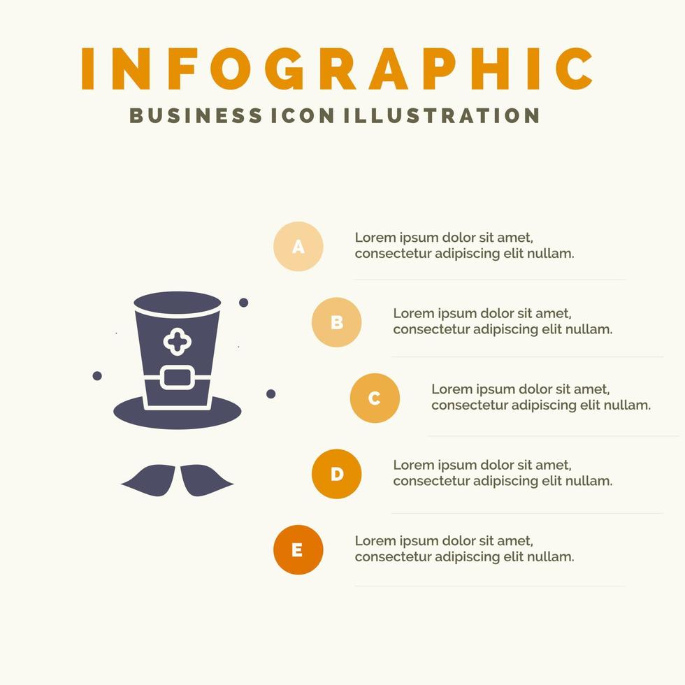 chapeau casquette irlande solide icône infographie 5 étapes présentation fond vecteur