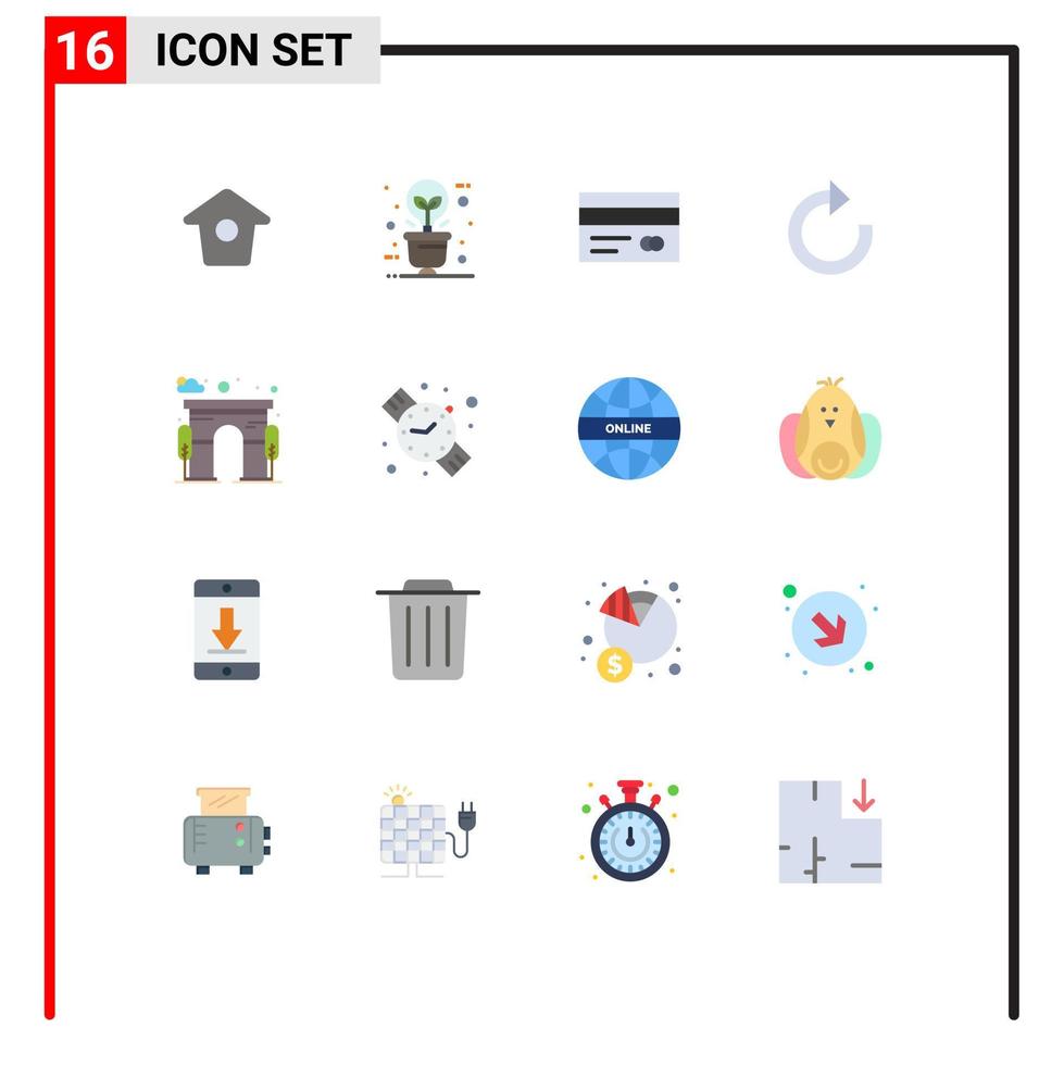 pack de 16 signes et symboles de couleurs plates modernes pour les supports d'impression Web tels que l'architecture de porte bancaire rafraîchir la flèche modifiable pack d'éléments de conception de vecteur créatif