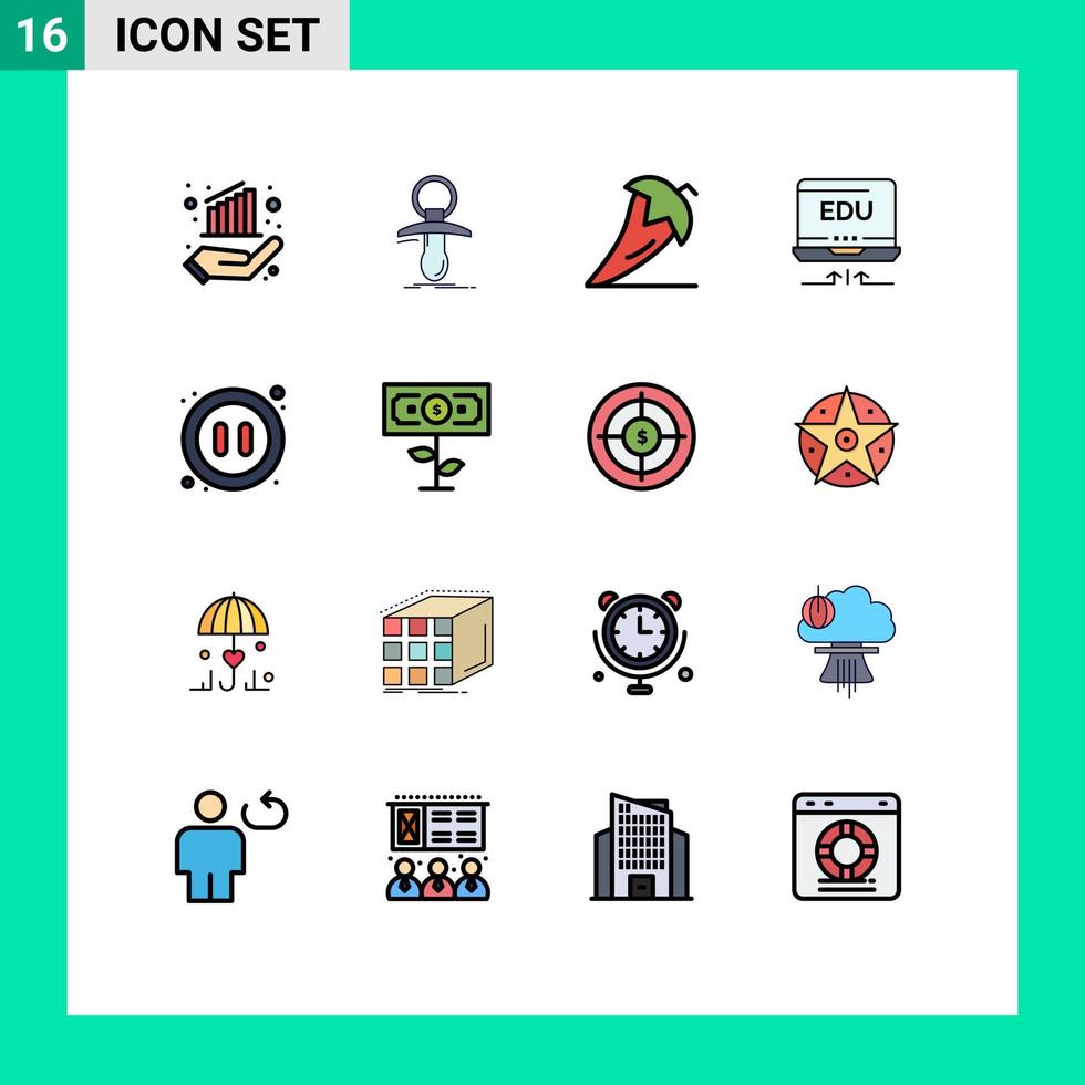 16 concept de ligne remplie de couleurs plates pour les sites Web mobile et applications matériel éducatif noob ordinateur portable poivre éléments de conception vectoriels créatifs modifiables vecteur