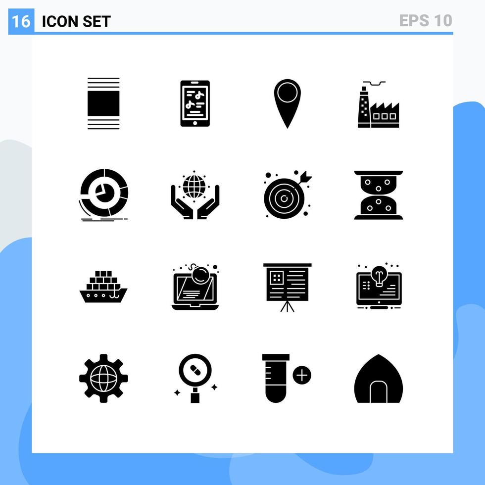 16 pack de glyphes solides de l'interface utilisateur de signes et symboles modernes de graphique à secteurs vecteur
