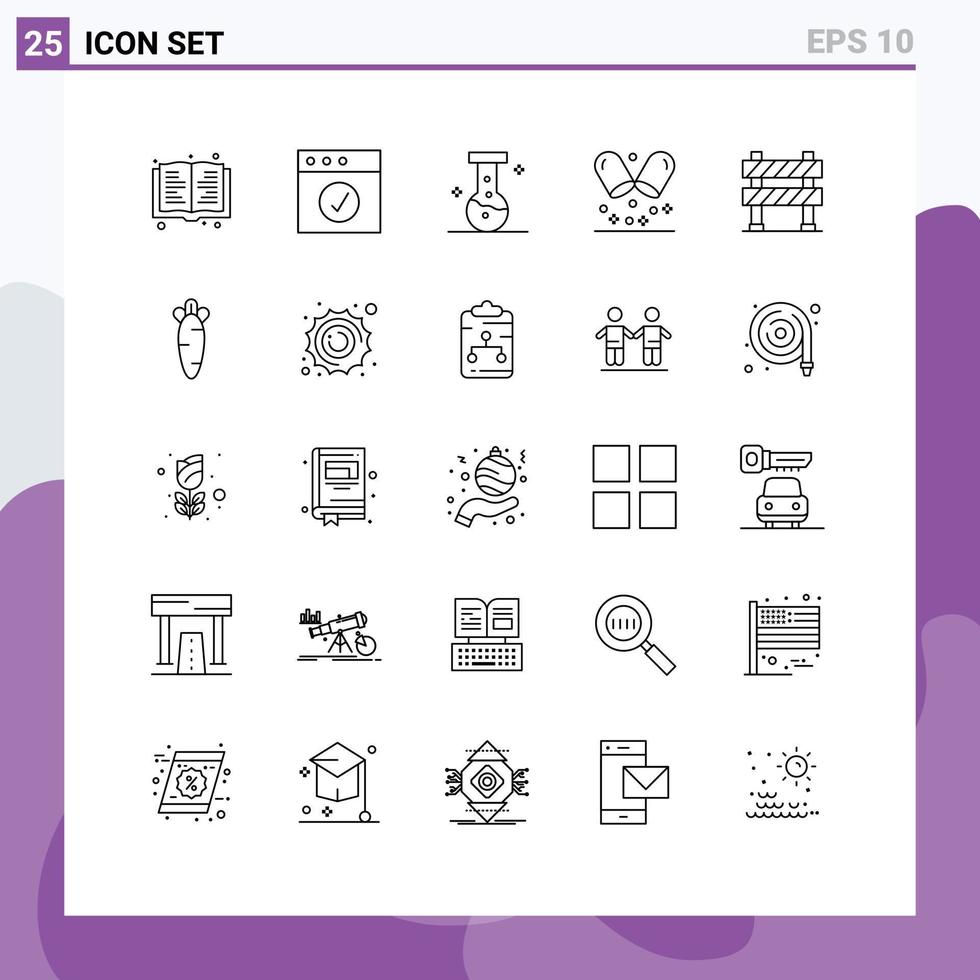 pack de lignes vectorielles modifiables de 25 lignes simples de panneau de signalisation de carotte laboratoire construction barrière barrière éléments de conception vectoriels modifiables vecteur