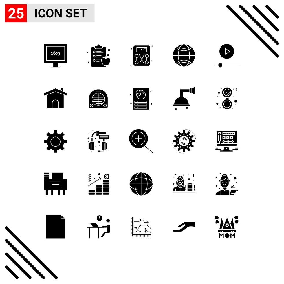 25 glyphes solides vectoriels thématiques et symboles modifiables de la technologie de construction pesant les dispositifs de lecteur de machine éléments de conception vectoriels modifiables vecteur