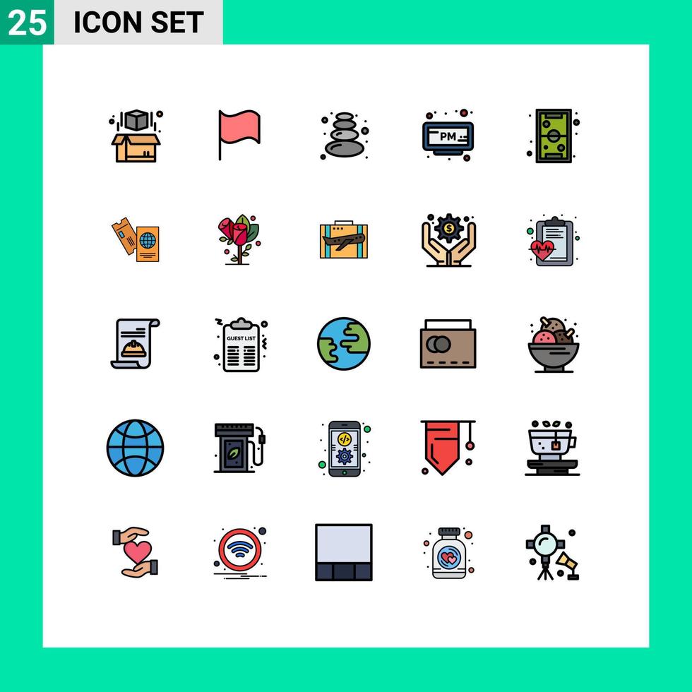 25 interface utilisateur ligne remplie pack de couleurs plates de signes et symboles modernes de loisirs jeux de pierre temps éléments de conception vectoriels modifiables vecteur
