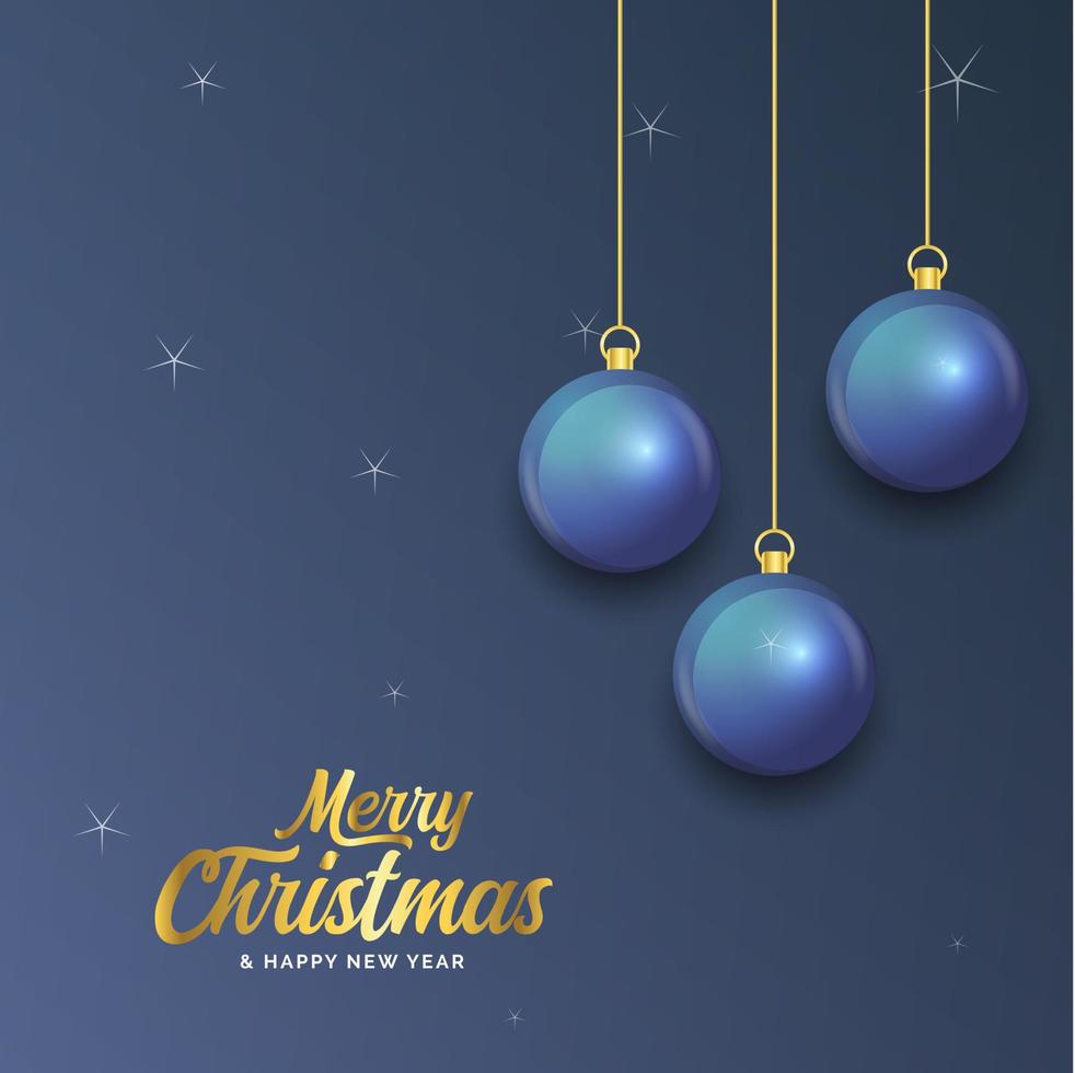 joyeux noël bannière bleu foncé avec des boules. carte de Noël vecteur