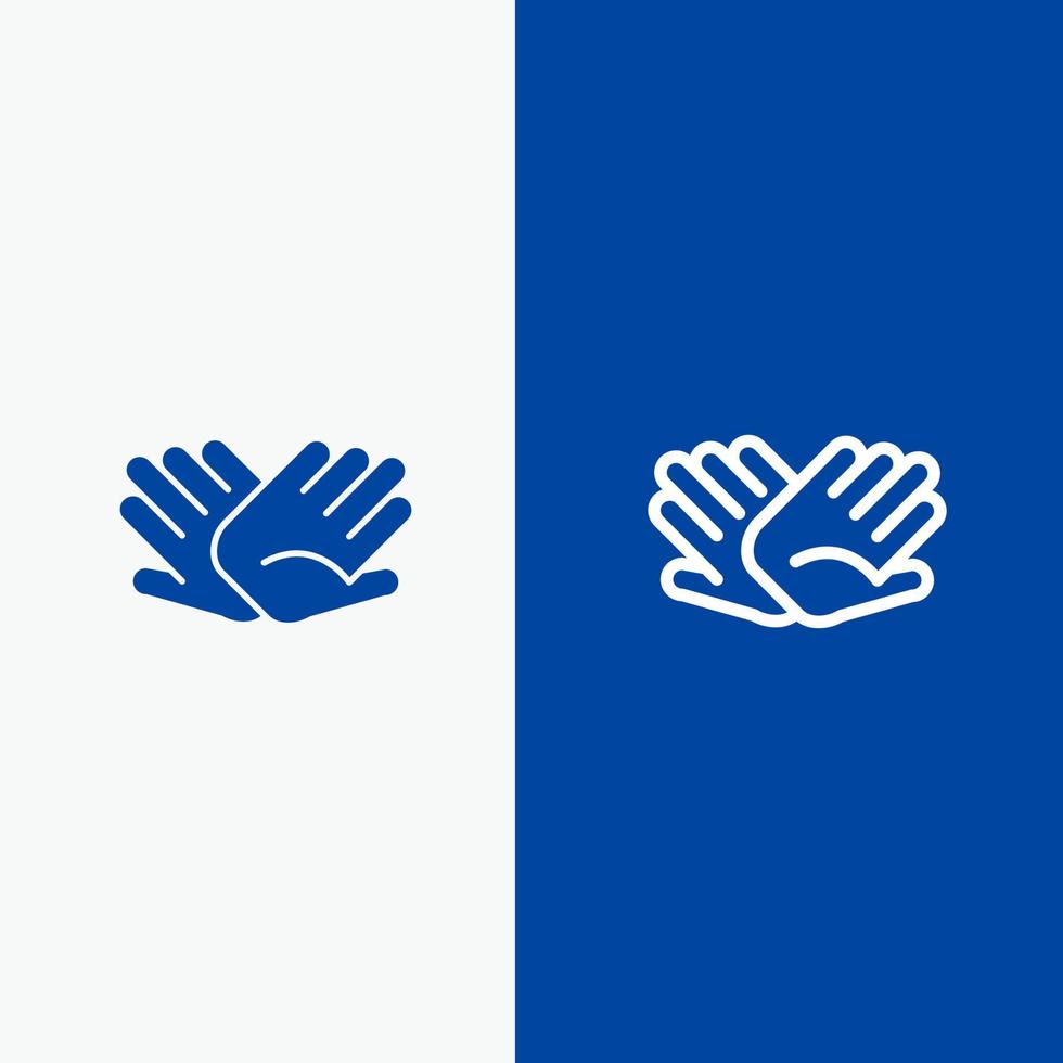 les mains de la charité aident à aider les relations ligne et glyphe icône solide bannière bleue ligne et glyphe icône solide bannière bleue vecteur