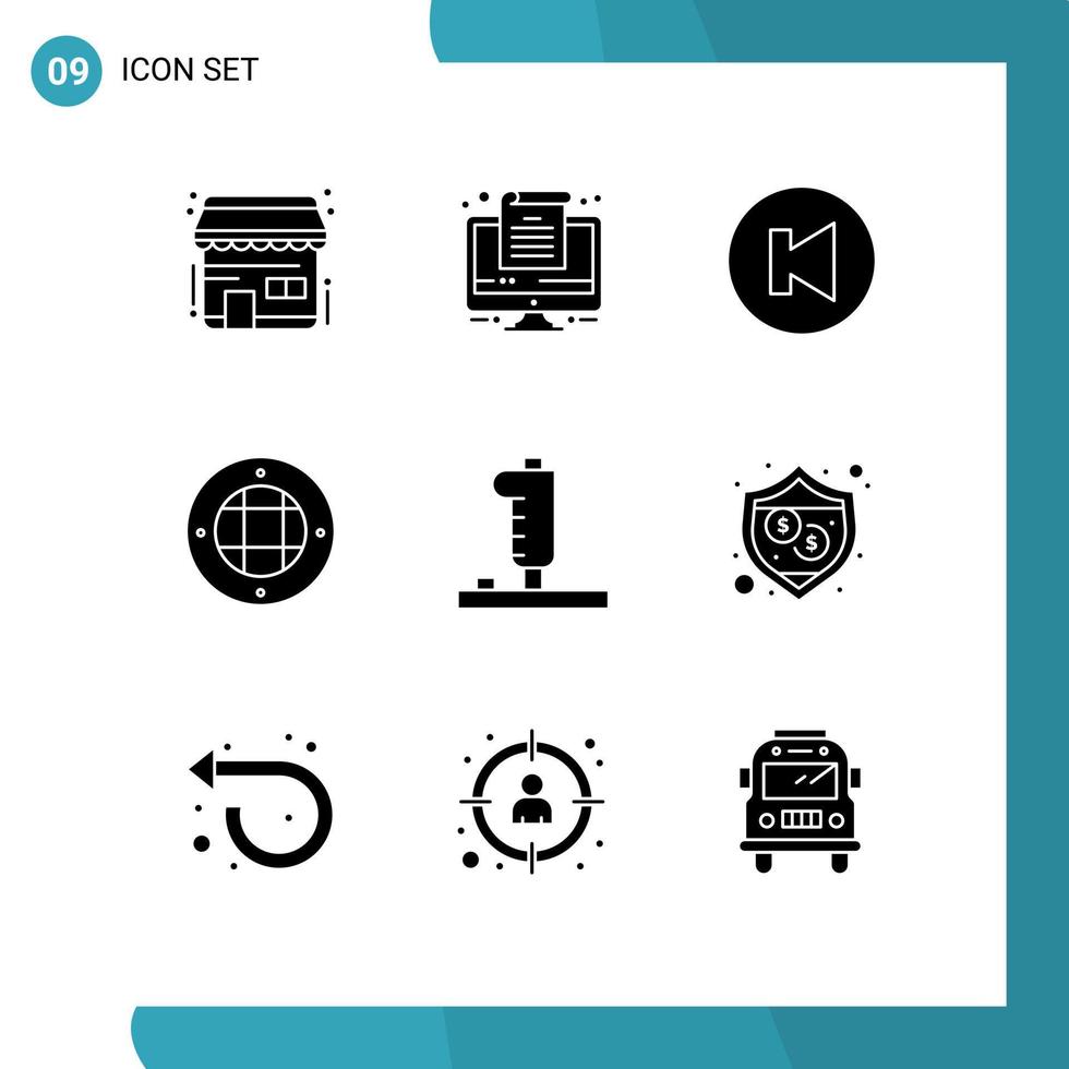 ensemble moderne de 9 glyphes et symboles solides tels que des éléments de conception vectoriels modifiables légers de contrôleur multimédia de dispositif de joystick vecteur
