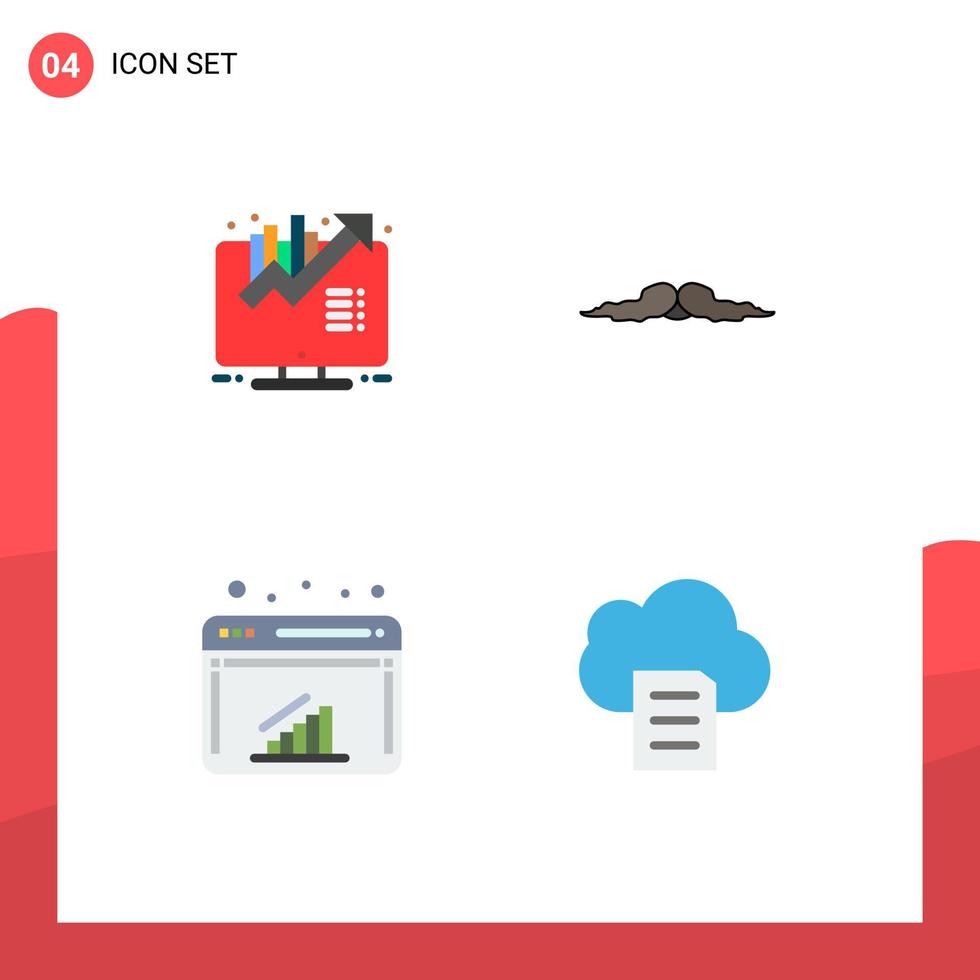 interface mobile ensemble d'icônes plates de 4 pictogrammes d'éléments de conception vectoriels modifiables internet movember de croissance graphique d'entreprise vecteur