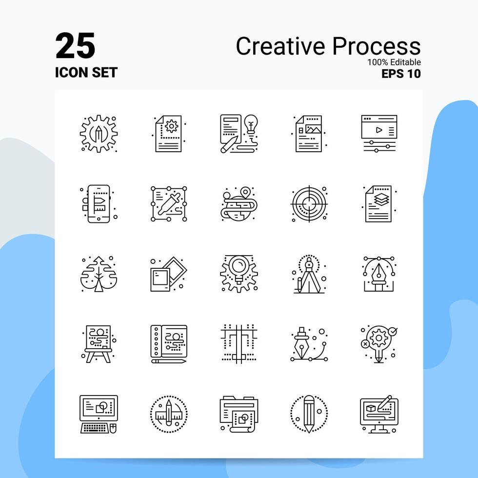 25 processus créatif jeu d'icônes 100 eps modifiables 10 fichiers logo d'entreprise concept idées ligne icône conception vecteur