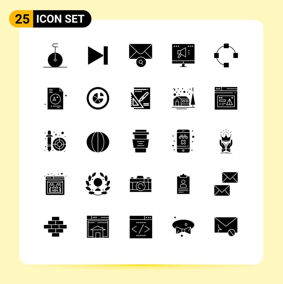 25 glyphes solides universels définis pour les applications web et mobiles un message de chemin d'accès marketing ouvert éléments de conception vectoriels modifiables vecteur