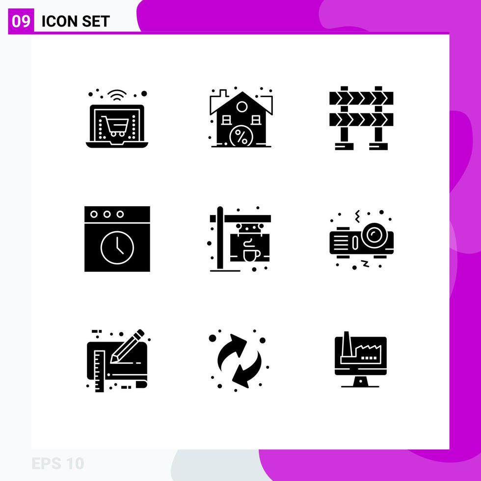 9 concept de glyphe solide pour les sites Web mobile et applications projecteur boutique barrière étiquette mac éléments de conception vectoriels modifiables vecteur