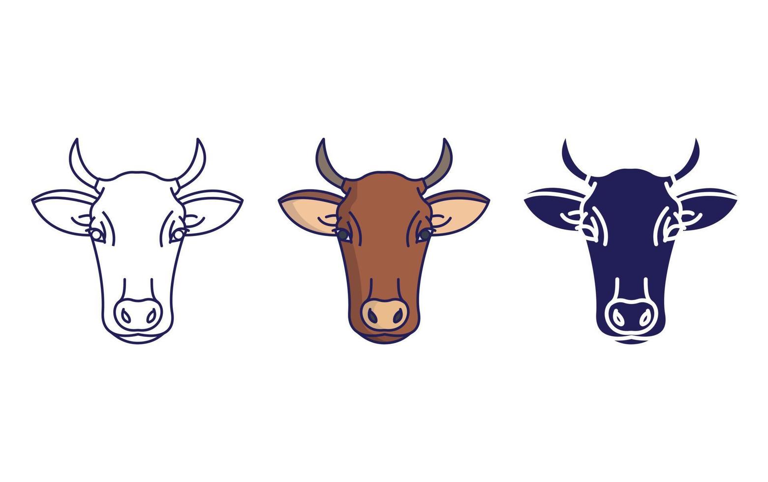 ligne de visage de vache et icône de glyphe, illustration vectorielle vecteur