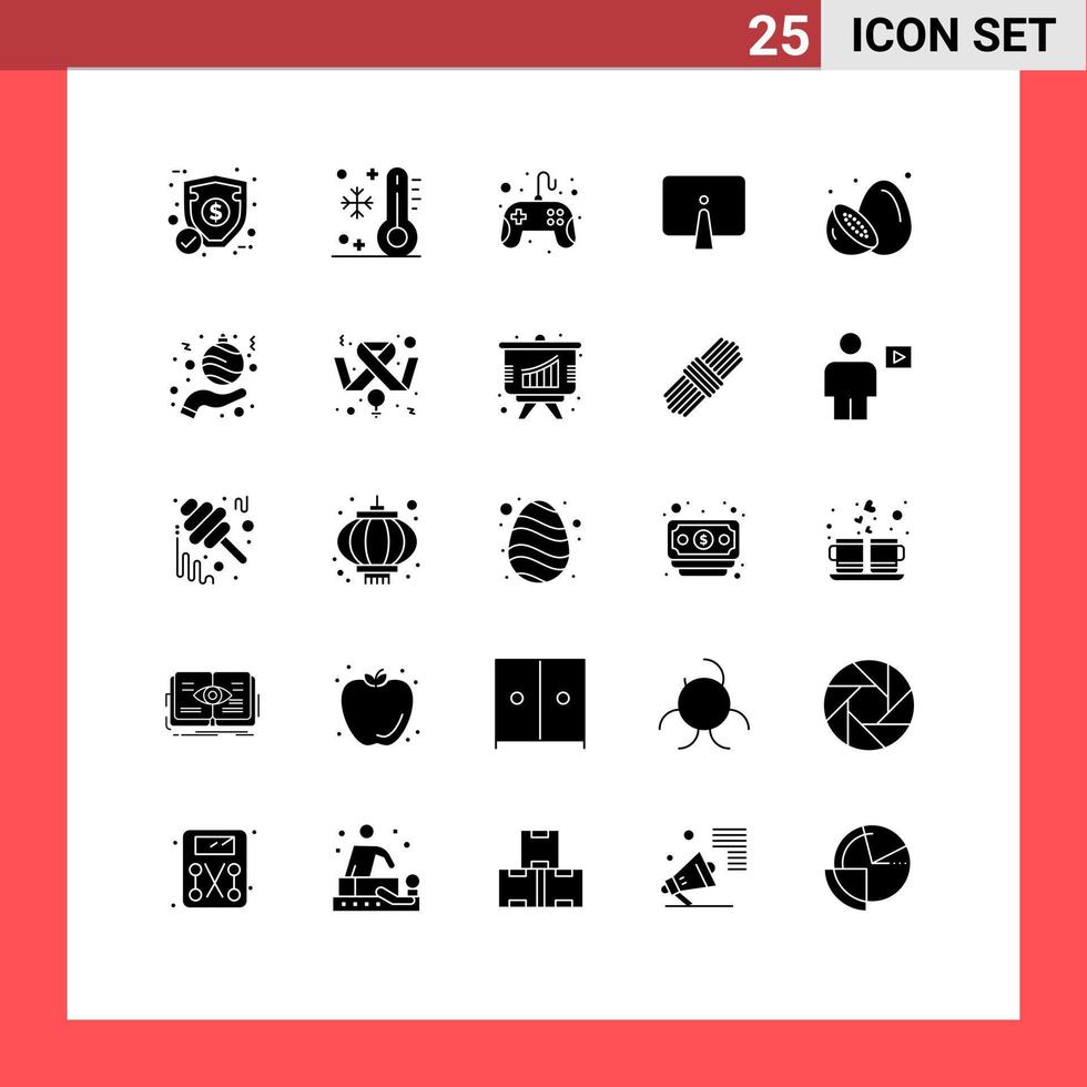 pack de glyphes solides de 25 symboles universels d'éléments de conception vectoriels modifiables de moniteur d'ordinateur de vacances de bureau vecteur