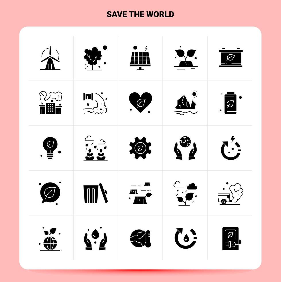 solide 25 sauver le monde jeu d'icônes vecteur glyphe style conception icônes noires ensemble web et mobile idées d'affaires conception illustration vectorielle