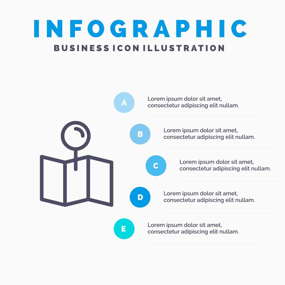 icône de ligne de broche de pointeur de carte de localisation avec fond d'infographie de présentation en 5 étapes vecteur