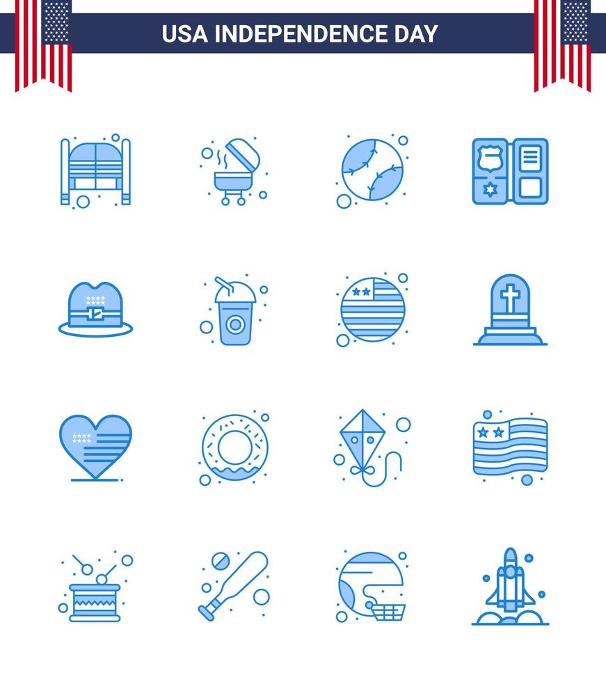 joyeux jour de l'indépendance usa pack de 16 blues créatifs de cap star american livre américain modifiable usa day vector design elements