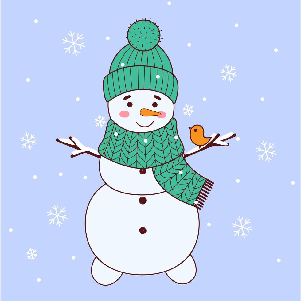 un vecteur d'un bonhomme de neige mignon, personnage de dessin animé