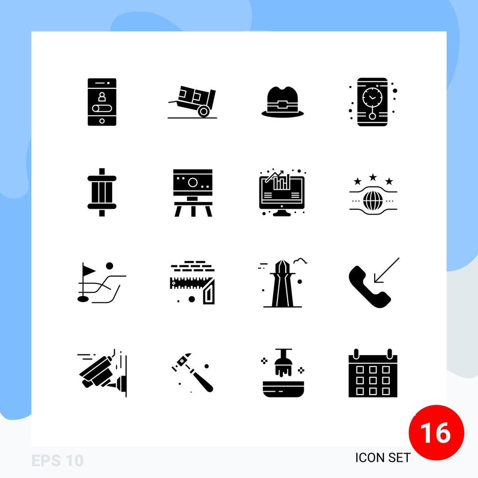 pack de 16 glyphes solides créatifs de composants auto expédition horloge murale horloge éléments de conception vectoriels modifiables vecteur