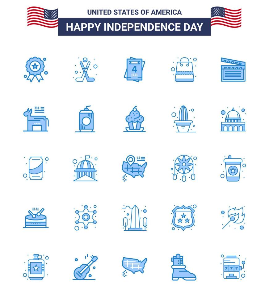 25 panneaux bleus pour la fête de l'indépendance des états-unis vidéo américaine invitation boutique argent modifiable usa day vector design elements