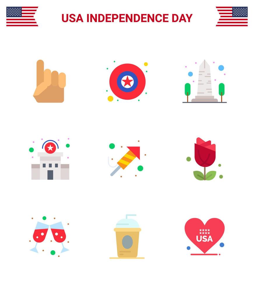 joyeux jour de l'indépendance usa pack de 9 appartements créatifs de religion police signe monument station bâtiment modifiable usa day vector design elements