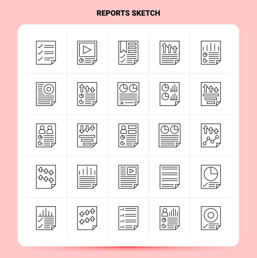 contour 25 rapports croquis jeu d'icônes vecteur ligne style conception icônes noires ensemble linéaire pictogramme pack web et mobile idées d'affaires conception illustration vectorielle