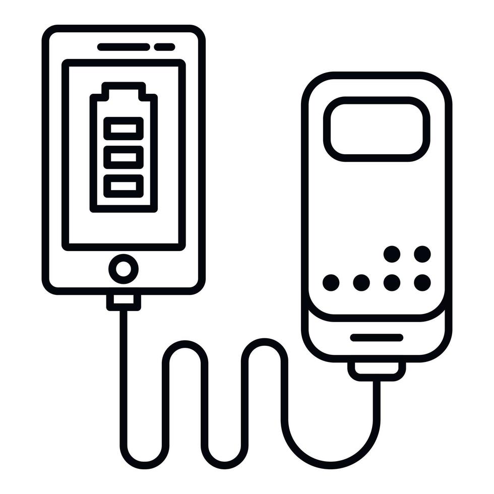 icône de smartphone de charge de banque d'alimentation, style de contour vecteur