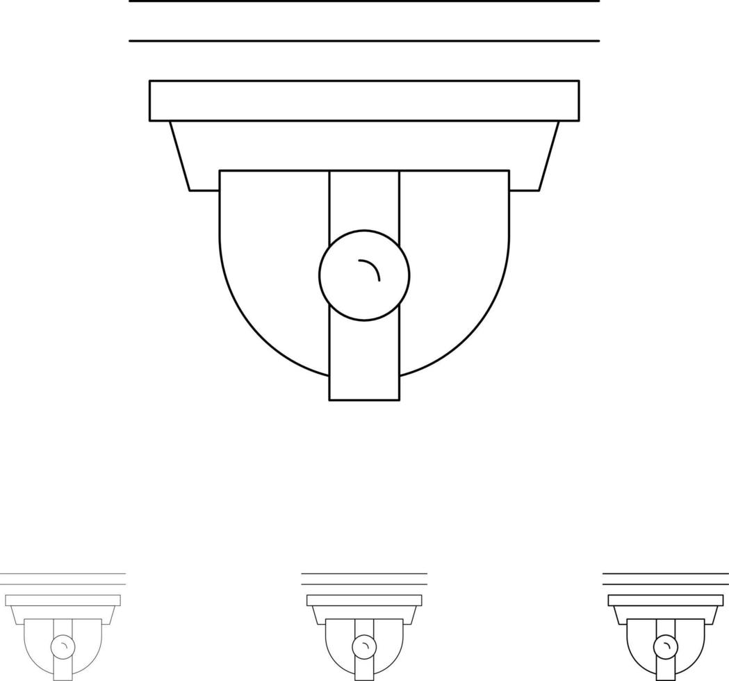 sécurité de la caméra caméra sécurisée jeu d'icônes de ligne noire audacieuse et mince vecteur