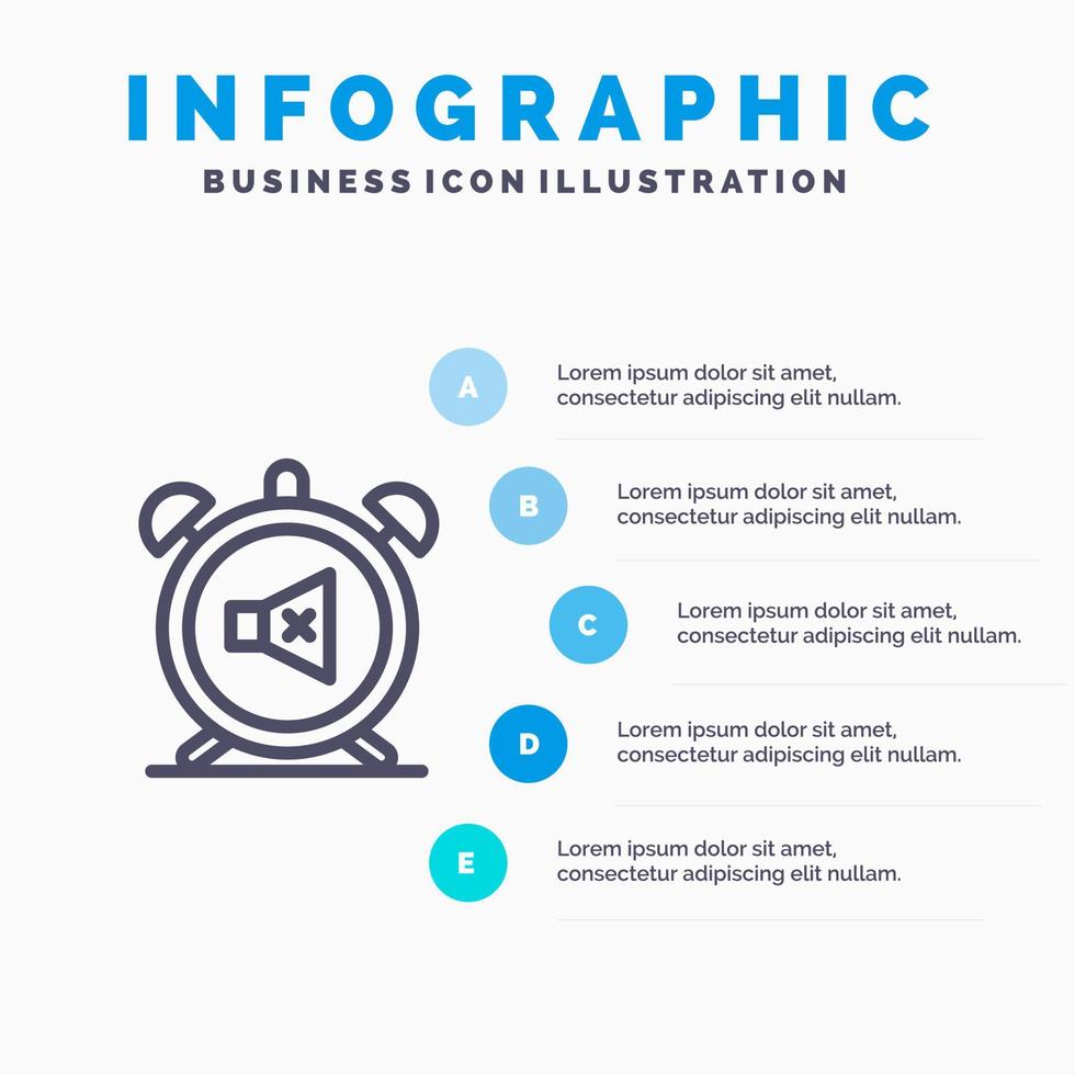 réveil muet icône de ligne sonore avec 5 étapes présentation infographie fond vecteur