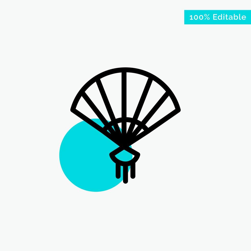 ventilateur main chine chinois turquoise point culminant cercle icône vecteur