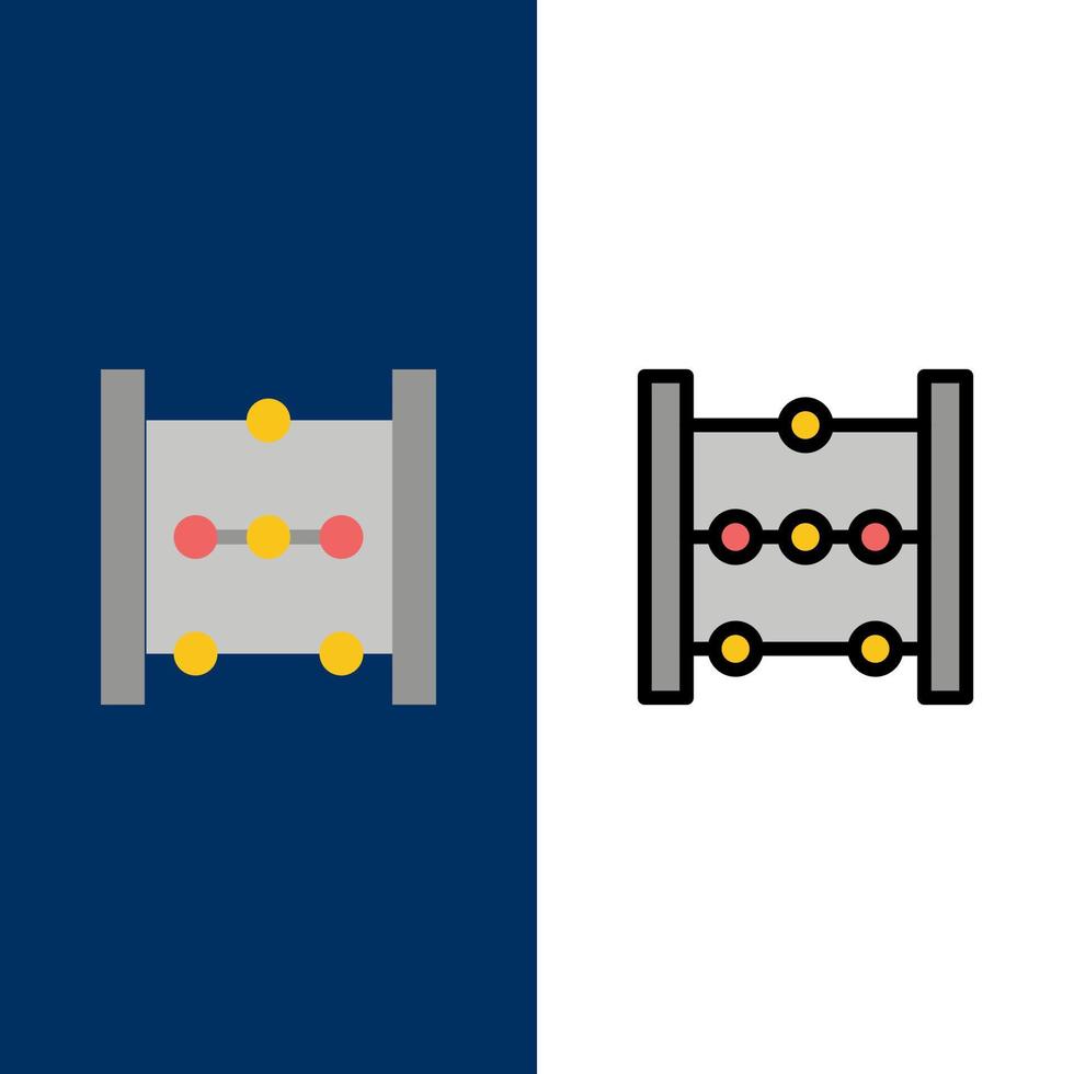 Abacus éducation mathématiques icônes plat et ligne remplie icône ensemble vecteur fond bleu