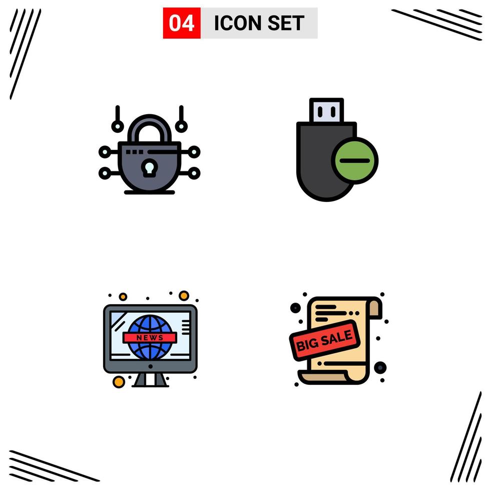 4 icônes créatives signes et symboles modernes d'ordinateurs rétro internet suppriment les éléments de conception vectoriels modifiables tv vecteur