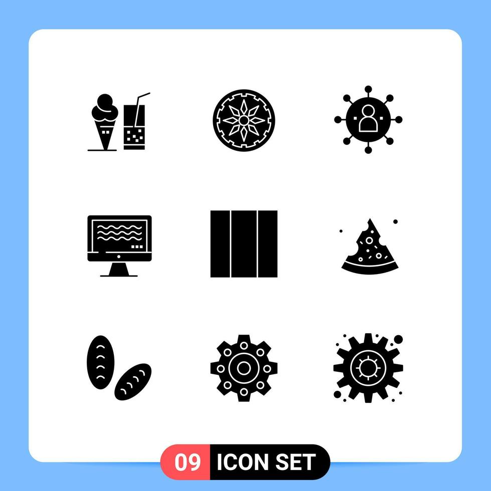 9 interface utilisateur pack de glyphes solides de signes et symboles modernes de mise en page groupe numérique diffusion en direct éléments de conception vectoriels modifiables en direct vecteur