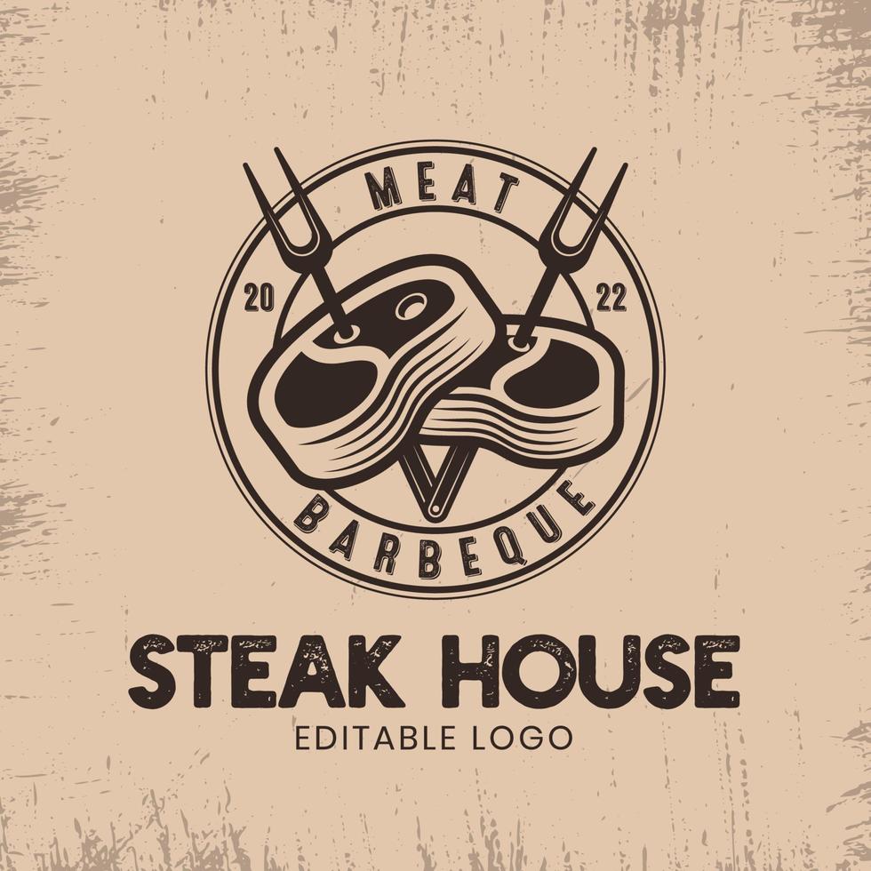 modèle de logo vintage de steak house de viande. concept rétro de logo de fourchette à viande. vecteur