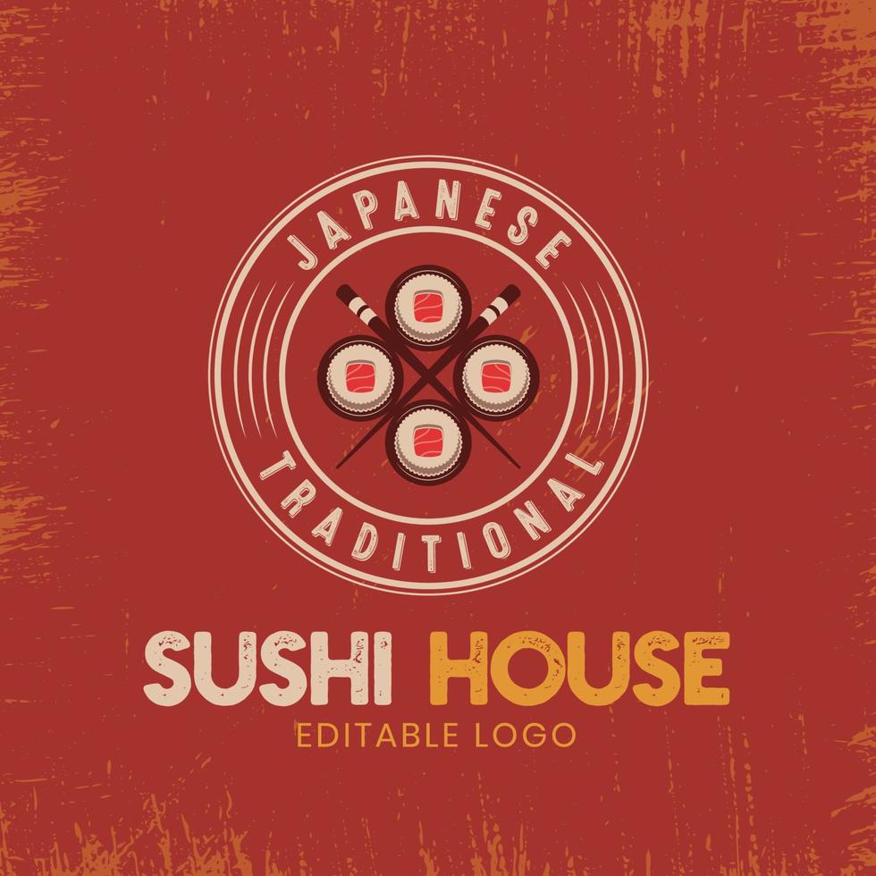 modèle de logo vintage de cuisine japonaise sushi. concept rétro de logo de maison de sushi. vecteur