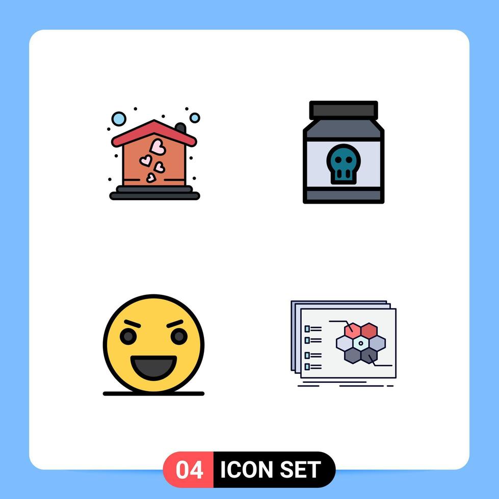 4 interface utilisateur fillline pack de couleurs plates de signes et symboles modernes de la maison halloween danger crâne monstre éléments de conception vectoriels modifiables vecteur
