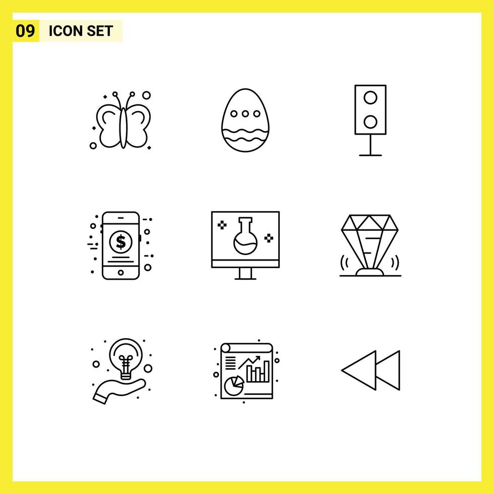 aperçu de l'interface mobile ensemble de 9 pictogrammes d'appareils de magasin de biologie technologie d'argent éléments de conception vectoriels modifiables vecteur