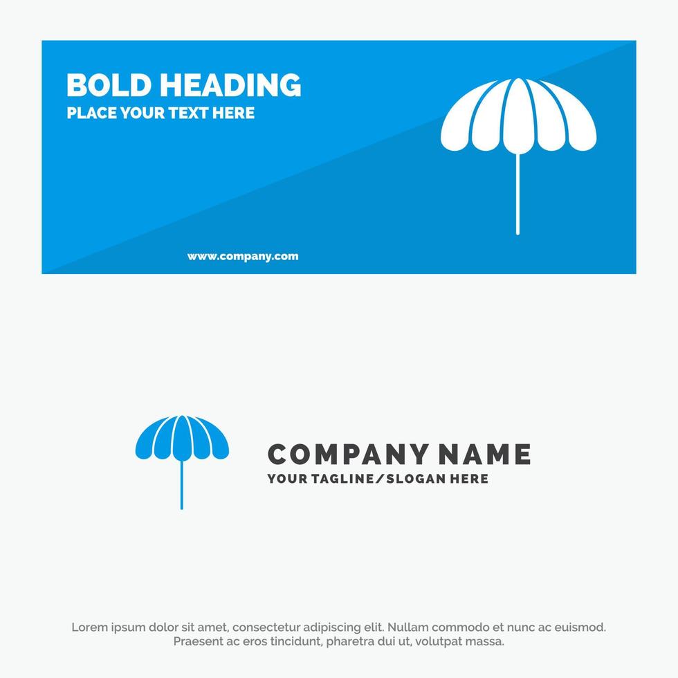 parapluie de plage météo icône solide humide bannière de site Web et modèle de logo d'entreprise vecteur