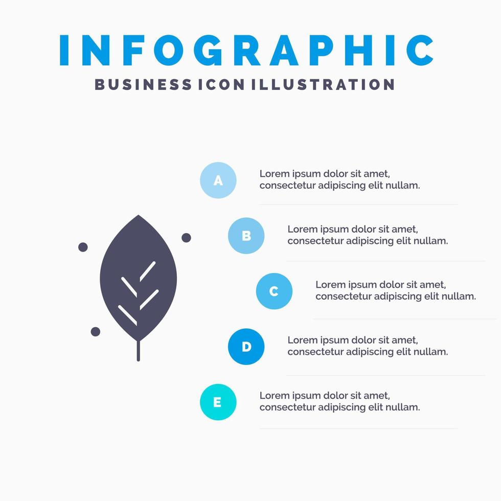 écologie feuille nature printemps solide icône infographie 5 étapes présentation arrière-plan vecteur