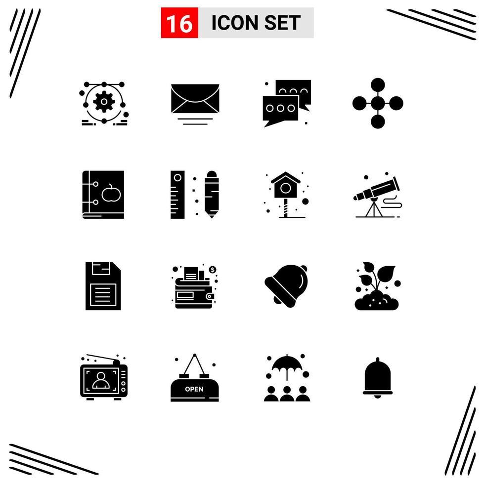 pack d'icônes vectorielles stock de 16 signes et symboles de ligne pour les éléments de conception vectoriels modifiables centraux du réseau de chat de partage de livre vecteur