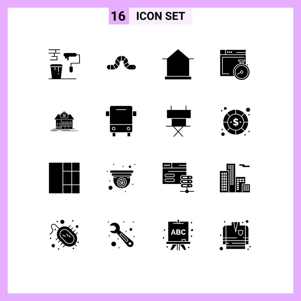 groupe de 16 glyphes solides modernes définis pour le calcul des éléments de conception vectorielle modifiables de la hutte de fichiers pauropoda du navigateur vecteur